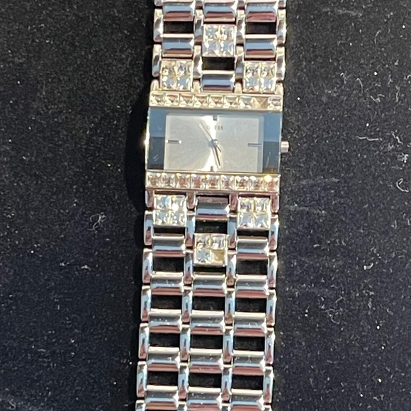 Women\'s Art Deco GUESS Wristwatch- Silver Tone With Rhinestones main image 6